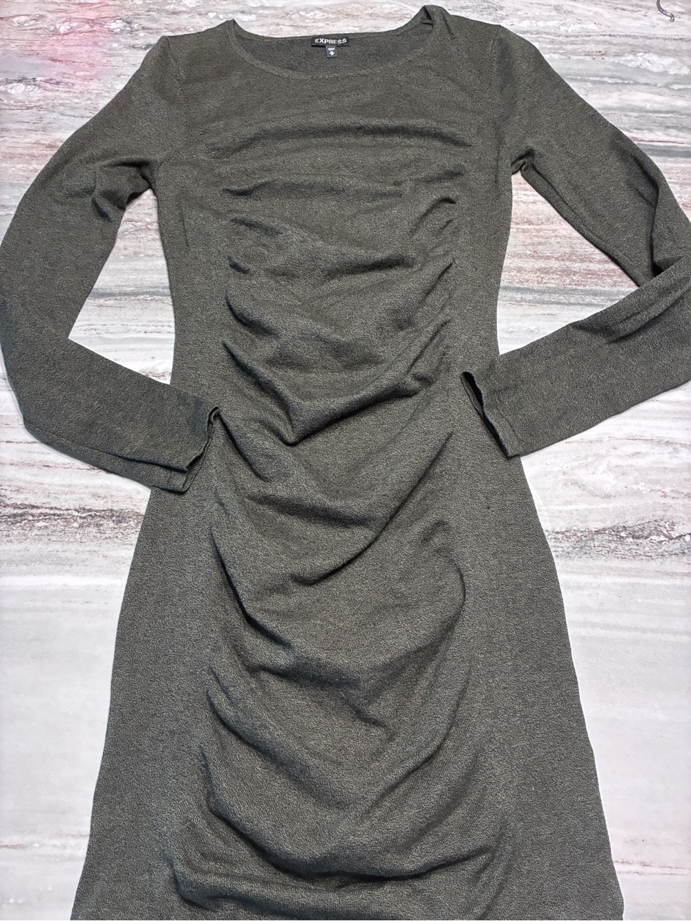 Express Olive Green Long Sleeve Ruched Bodycon Dress NWOT sz M